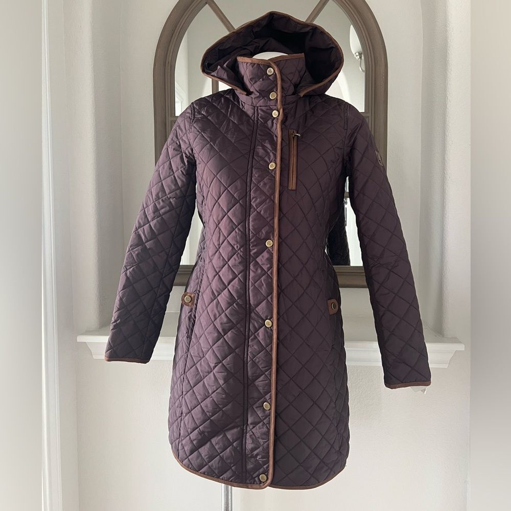 Lauren Ralph Lauren Faux-Leather-Trim Hooded Quilted Coat, Size S New w/Tag - Picture 2 of 16